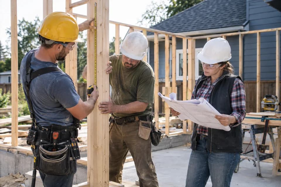 AI-generated illustration: Crew framing a home addition