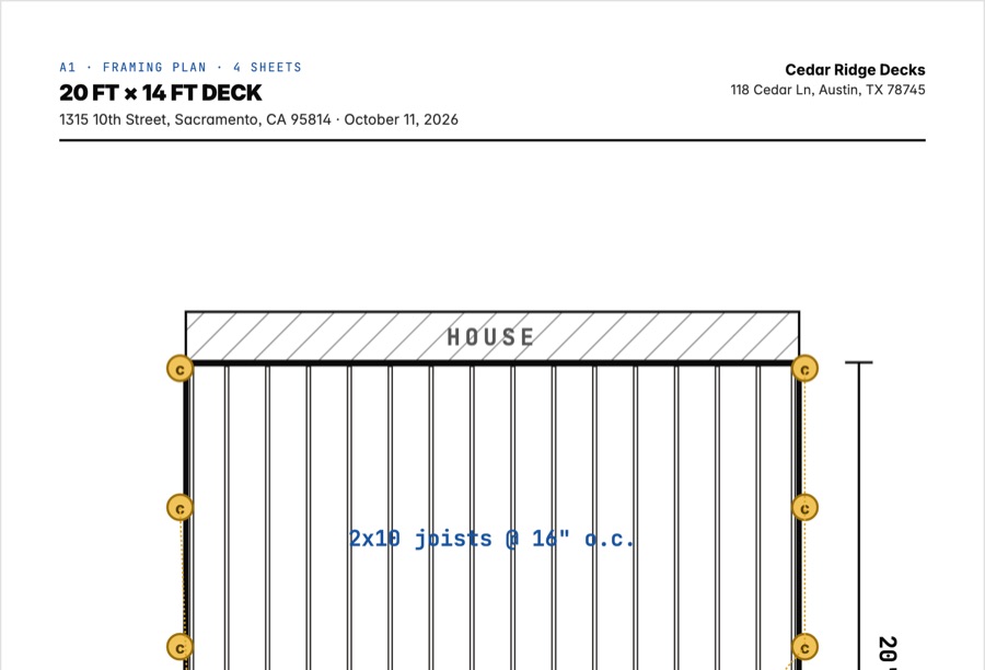 The permit drawing set: the framing plan with its schedules